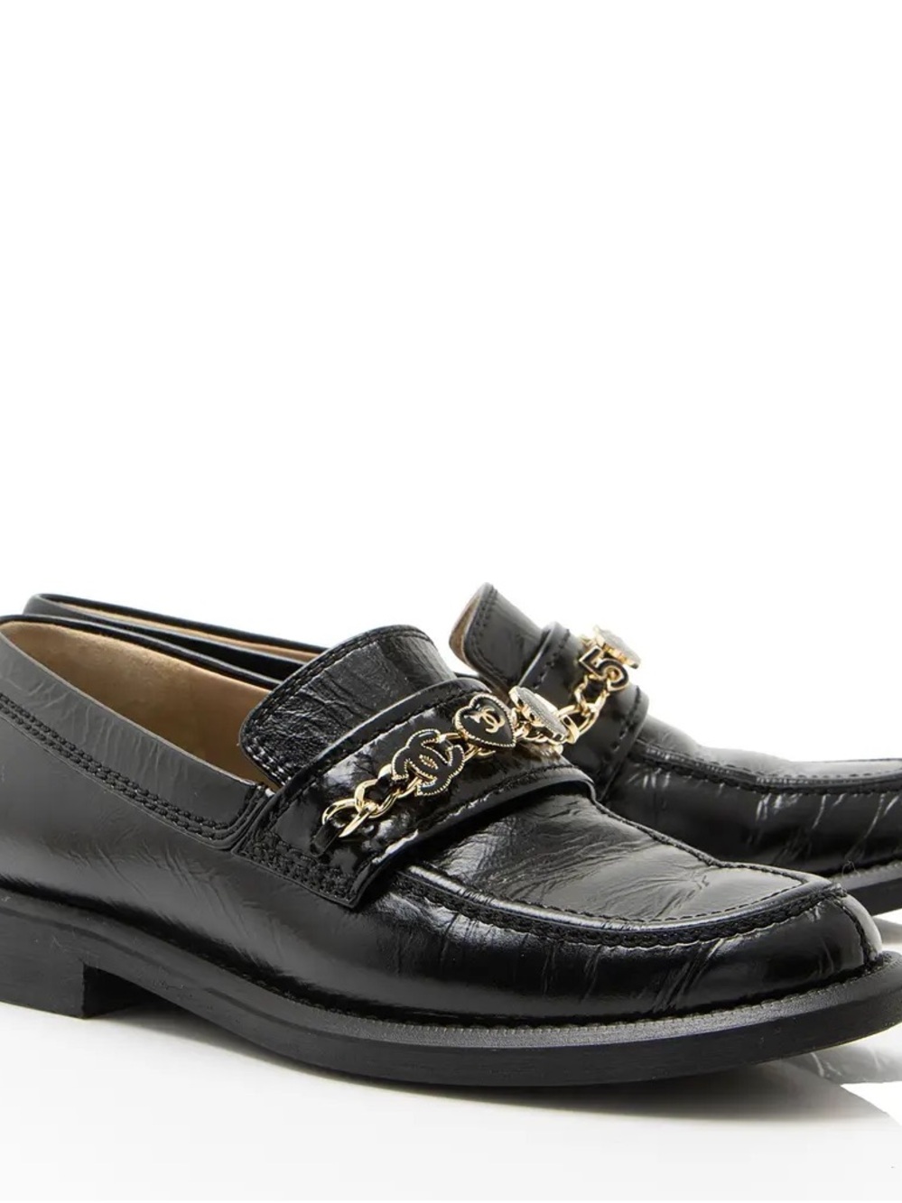 CHANEL Black Leather Chain-Detail Men’s Loafers